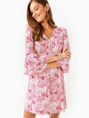 Lilly Pulitzer Danika 3/4 Sleeve Tunic Dress Raspberry Rouge Animal Magnetism